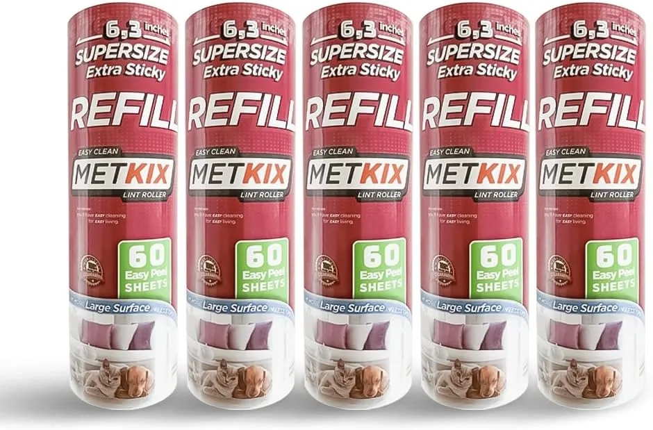 Refill for Metkix Supersize 6.3 inches Lint Roller 5 Packs Total 300 Sheets