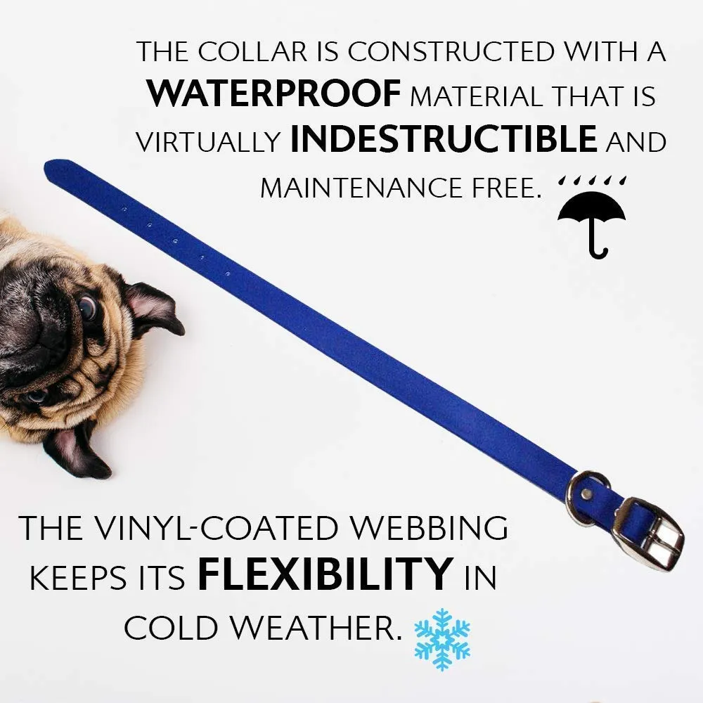 Regal Dog Products Medium Blue Waterproof Dog Collars with Custom Engraved Name Plate | Vinyl Coated, Anti, Easy to Clean Personalized Biothane Dog Collar - Other Sizes for Small & Large Dogs