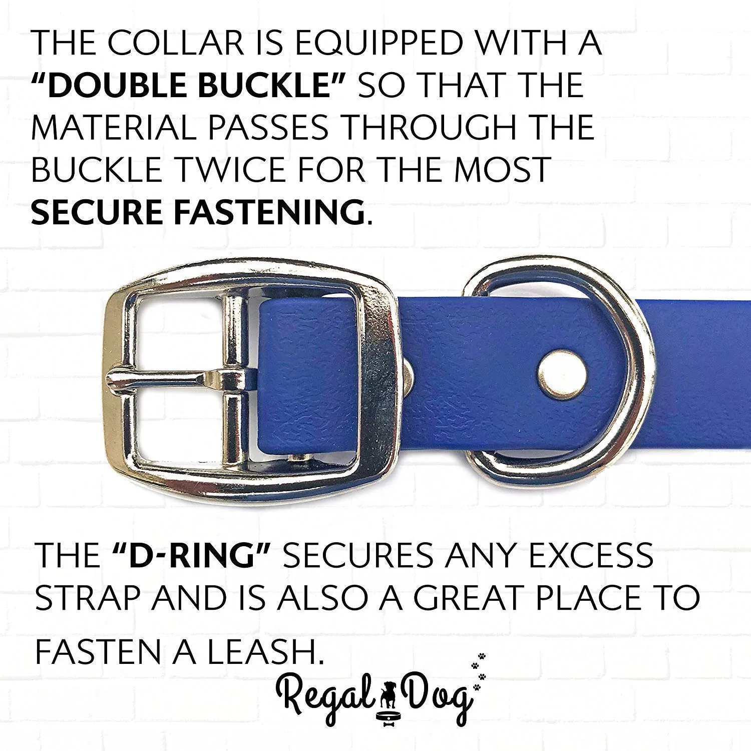 Regal Dog Products Medium Blue Waterproof Dog Collars with Custom Engraved Name Plate | Vinyl Coated, Anti, Easy to Clean Personalized Biothane Dog Collar - Other Sizes for Small & Large Dogs
