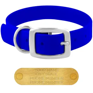 Regal Dog Products Medium Blue Waterproof Dog Collars with Custom Engraved Name Plate | Vinyl Coated, Anti, Easy to Clean Personalized Biothane Dog Collar - Other Sizes for Small & Large Dogs