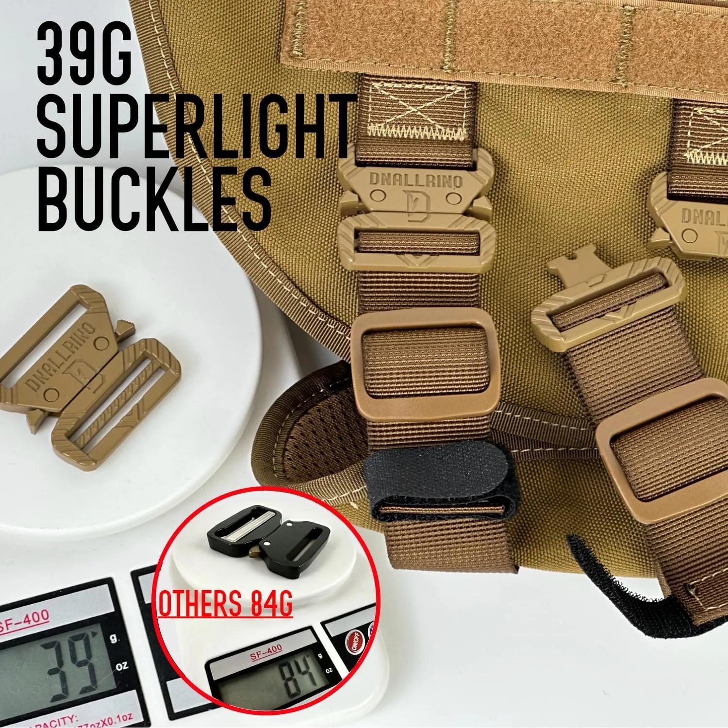 Service Dog Vest for Large Dog, Military Mesh Breathable Lift Harness with Molle Vest with 39g Metal Buckle for Training Hiking Walking