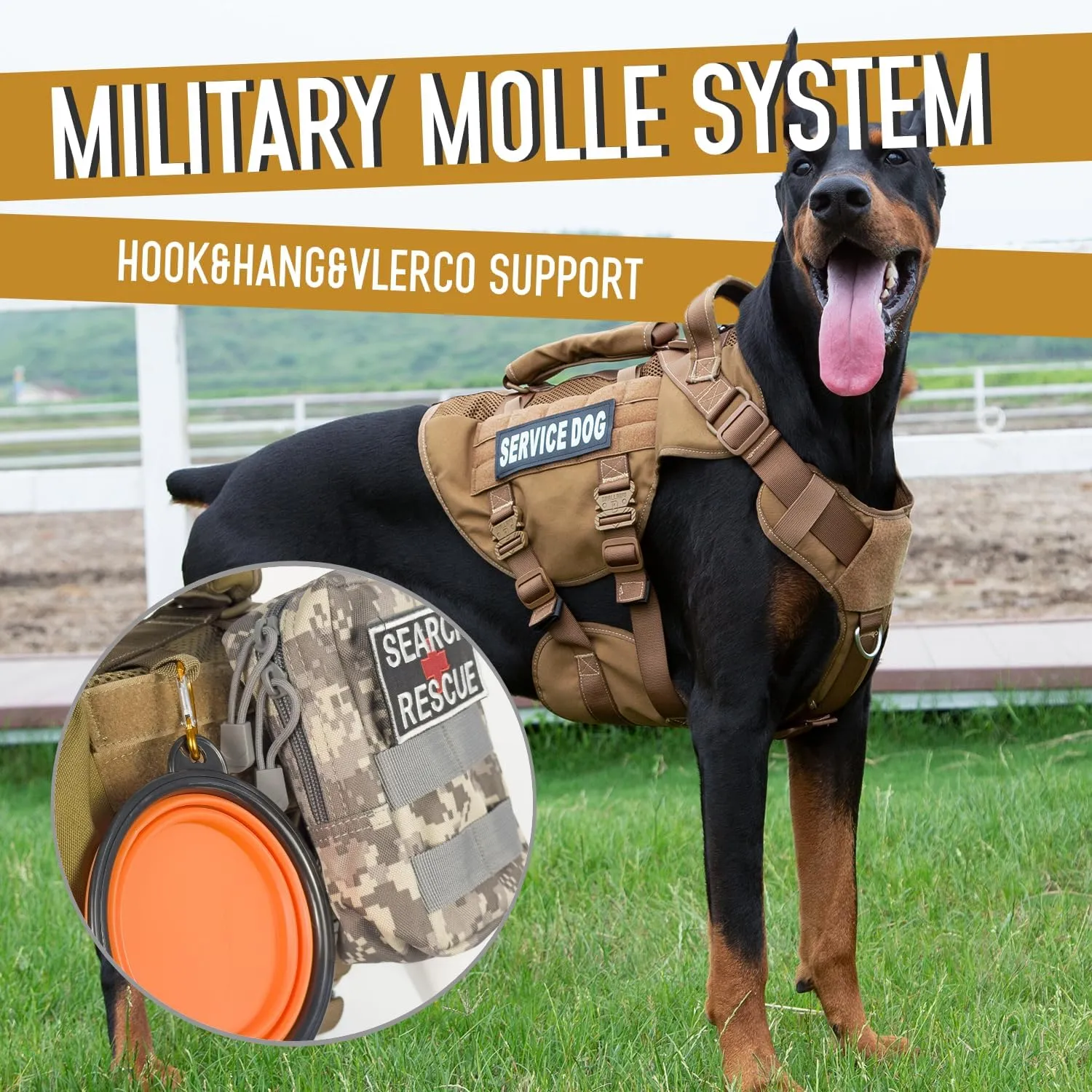Service Dog Vest for Large Dog, Military Mesh Breathable Lift Harness with Molle Vest with 39g Metal Buckle for Training Hiking Walking