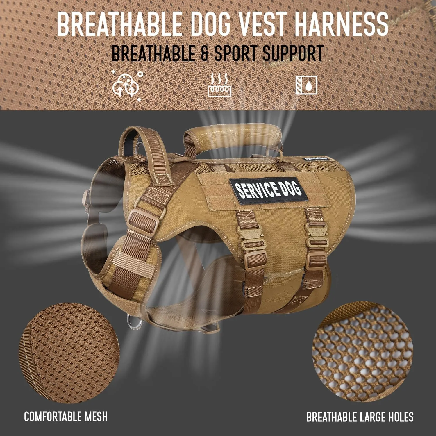 Service Dog Vest for Large Dog, Military Mesh Breathable Lift Harness with Molle Vest with 39g Metal Buckle for Training Hiking Walking