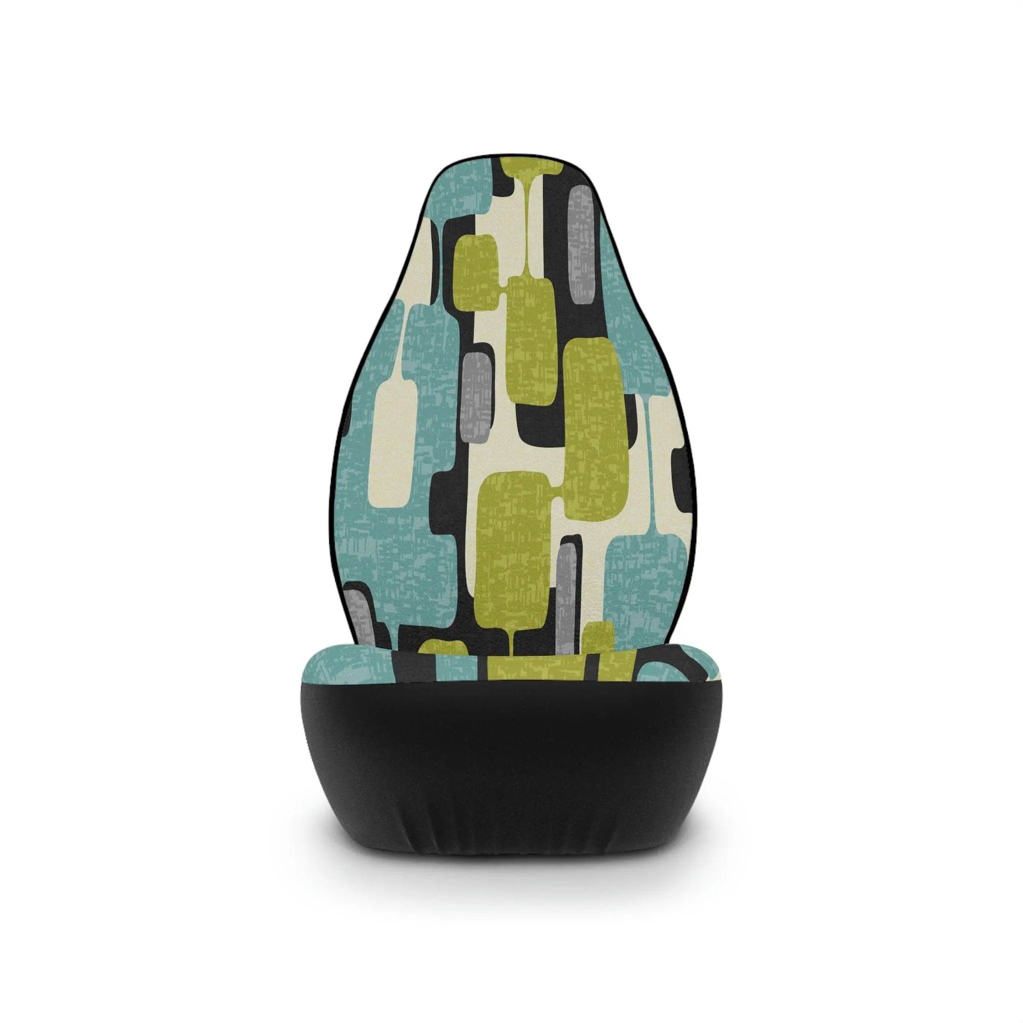 Set of 2 Mid Century Modern Geometric Car Seat Covers in Aqua Blue, Lime Green, Gray, and Cream