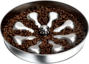 Slow Feeder Dog Bowls, Non-Slip Metal Food Bowls, 304 Stainless Steel Water Bowl, Bones Design Dog Slow Feeder Bowl for Small Medium Large Dogs