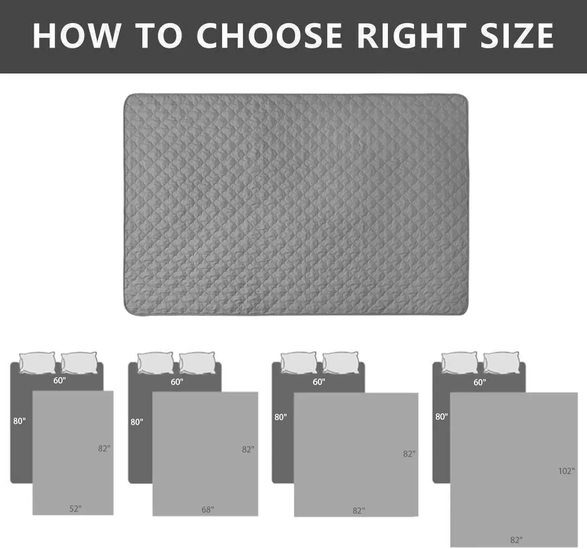 SPXTEX Dog Bed Cover Washable Pee Pads Dog Blankets for Puppy Large Dog Cat,Sofa Reversible Changing Pad Reusable 1 Piece68"x82",Dark Grey Grey