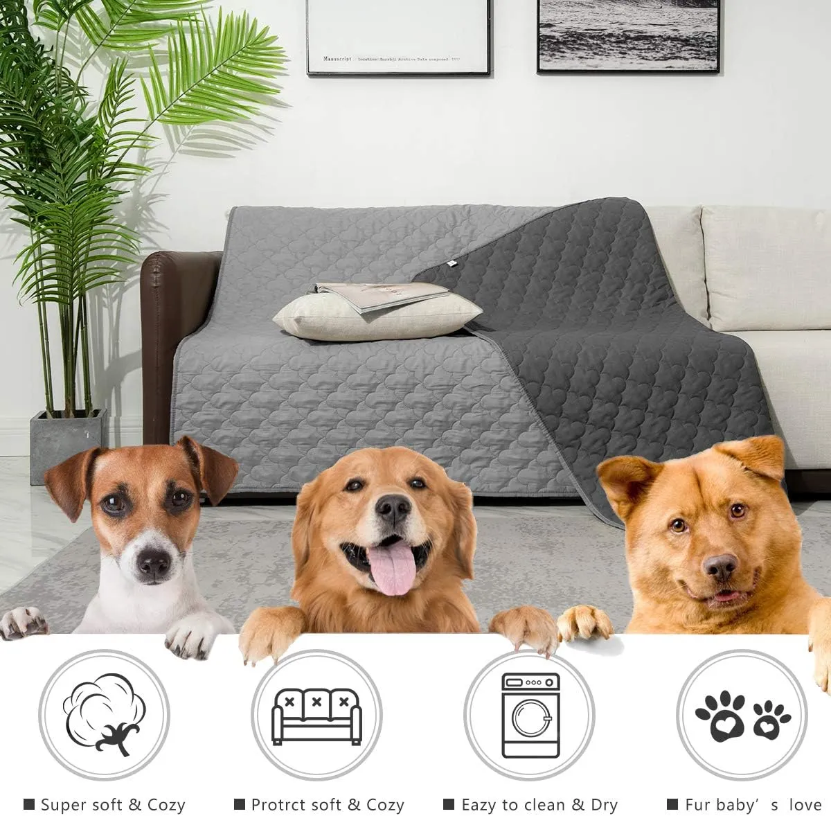 SPXTEX Dog Bed Cover Washable Pee Pads Dog Blankets for Puppy Large Dog Cat,Sofa Reversible Changing Pad Reusable 1 Piece68"x82",Dark Grey Grey