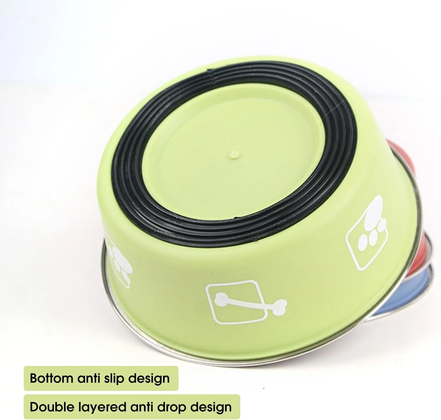 Stainless Steel Dog Bowl Non Slip,Dog Food Water Bowls Dishwasher Safe,Dog Food Water Bowls Reusable Insulated Stainless Steel Food Bowls No Slip Pet Feeding Bowl for Dog Cat (Green, M)