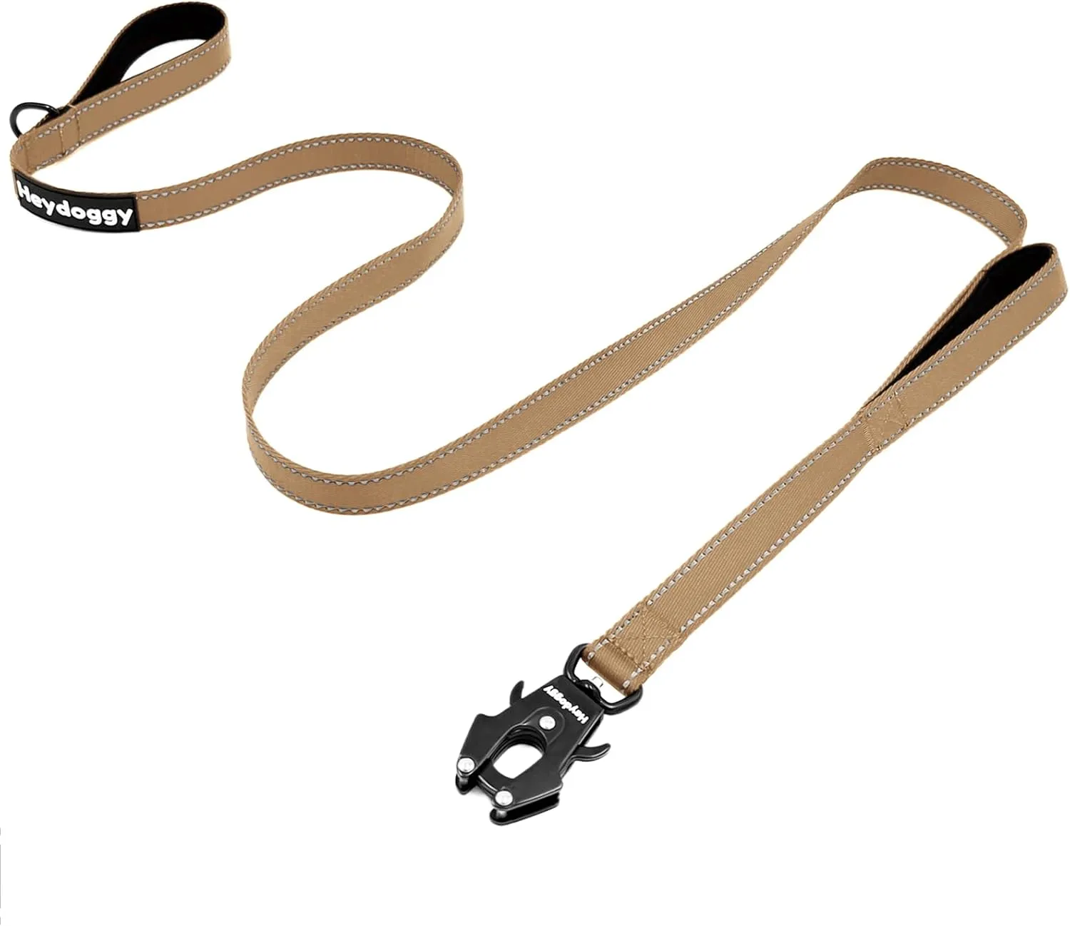 Strong Heavy Duty Dog Leash - 5ft Reflective Nylon Training Leash with Soft Padded Double Handle & Auto Lock Frog Clip - Safety Traffic Control for Large Medium Small Dogs No Pull Walk Khaki,6ft