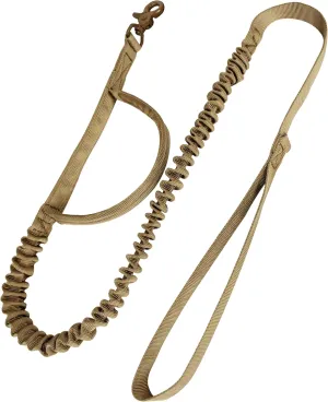 Tactical Dog Leash with Bungee - Quick Release Elastic Leads Rope with 2 Control Handle, Premium Quality & Adjustable, Khaki