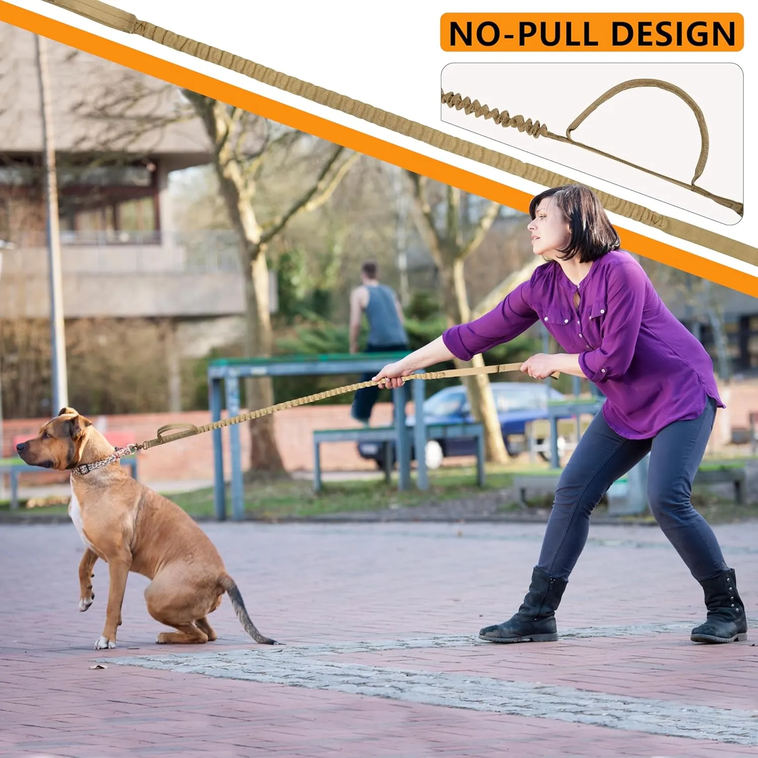 Tactical Dog Leash with Bungee - Quick Release Elastic Leads Rope with 2 Control Handle, Premium Quality & Adjustable, Khaki