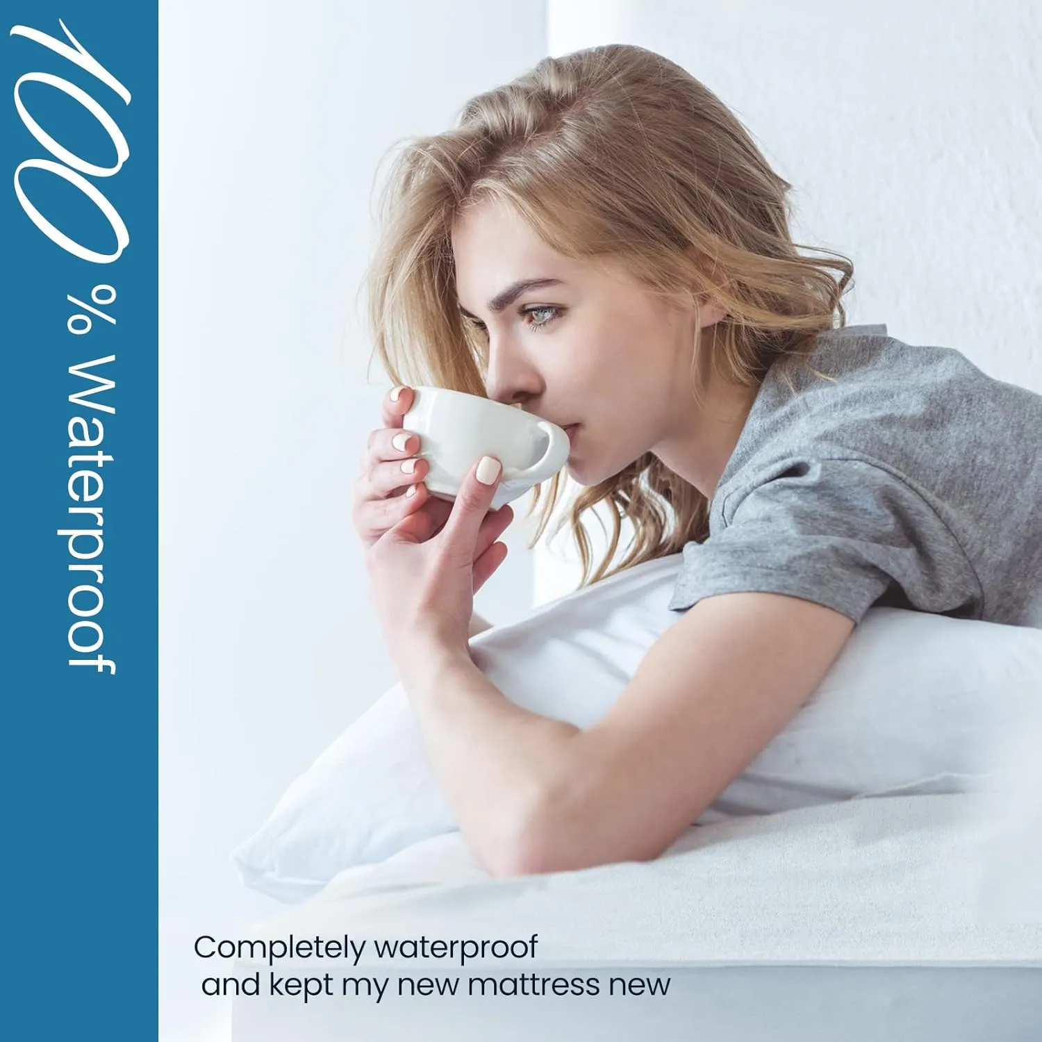 TASTELIFE California King Mattress Protector- 100% Waterproof Fitted with Deep Pocket Mattress Cover - Breathable Noiseless Waterproof Washable Mattress Protector - Vinyl Free (Cali King, White)