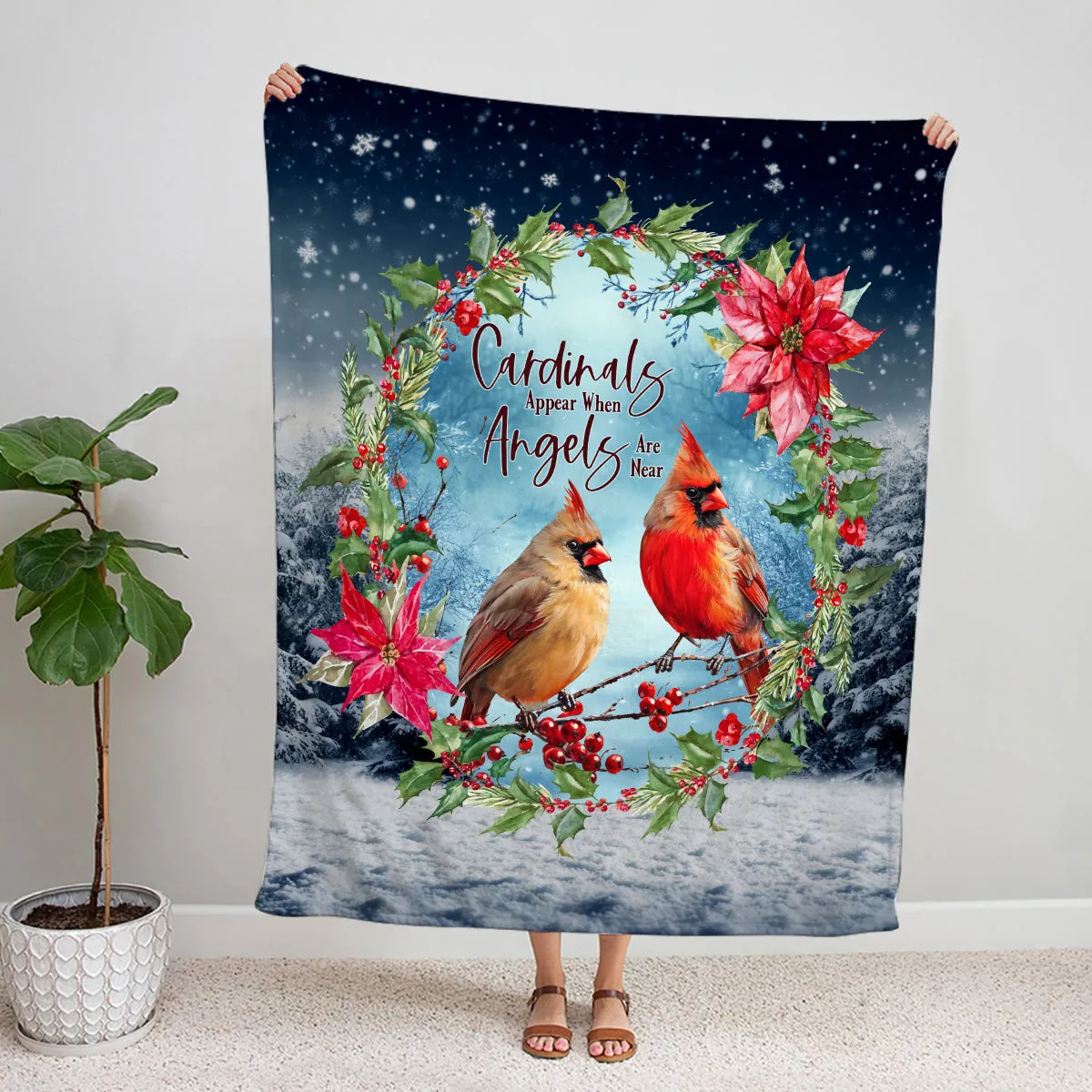 Teesdily | Cardinal Appear When Angels Are Near Blanket, Couple Cardinals Christmas Blanket, Memorial Throw Family Christmas Gift