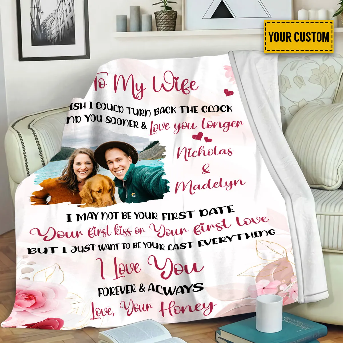 Teesdily | Customized To My Wife Fleece Blanket, Just Married Couple Throw Blanket, Honeymoon Cozy Blanket, Gift From Husband, Wedding Anniversary Gift