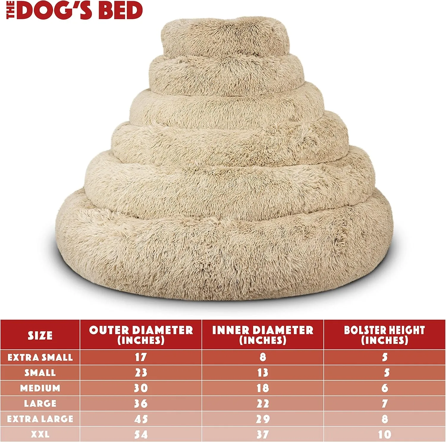 The Dogs Bed Sound Sleep Donut Dog Bed, Med Dog Beige Fur Calming Nest Bed, Veterinary Approved