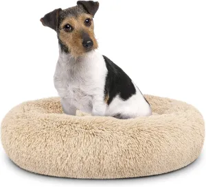 The Dogs Bed Sound Sleep Donut Dog Bed, Med Dog Beige Fur Calming Nest Bed, Veterinary Approved
