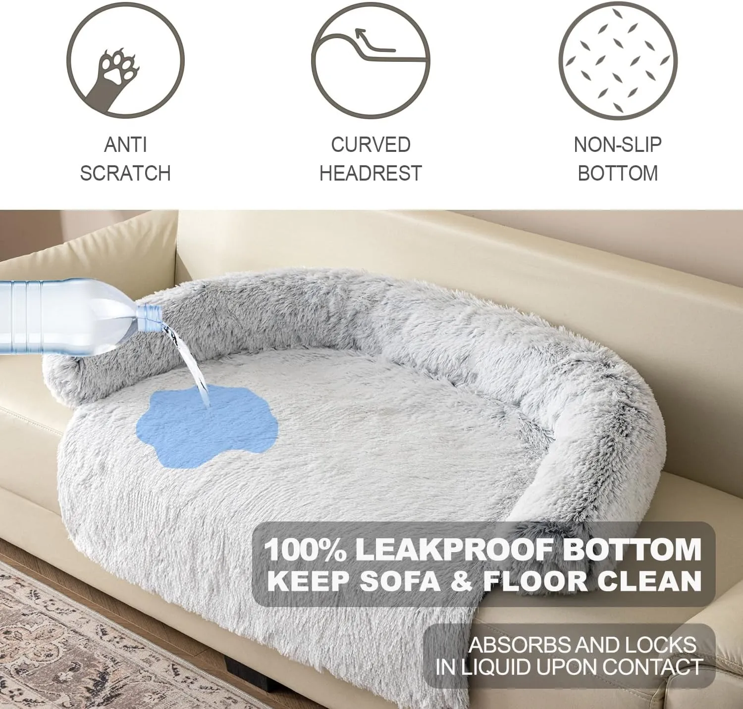 Tinaco Luxurious Calming Bed Mats, Washable Removable Couch Cover, Plush Long Fur Mat for Pets, Waterproof Lining, Perfect for Small, Medium and Large Dogs and Cats (Gradient Gray, L)