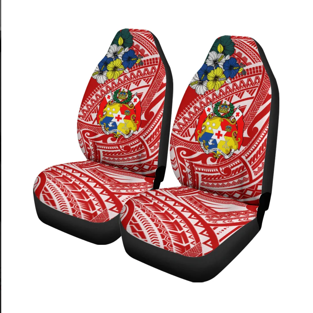 Tonga Car Seat Covers Polynesian Pattern Red Color