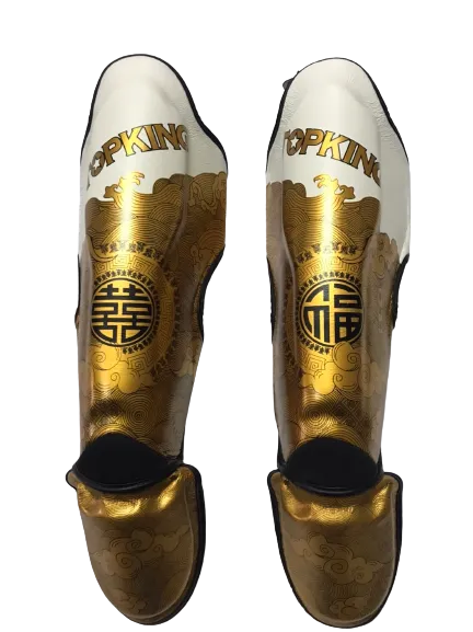 Top King Shin Guards TKSGCT-CN01 Fook & Double Happiness White Gold