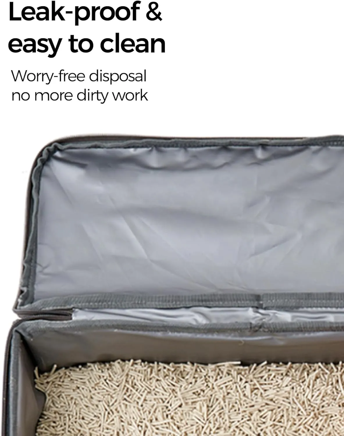 Travel Litter Box for Cats, Leak-Proof, Odor Control, Easy Cleaning, Portable Collapsible with Lid, Grey, L