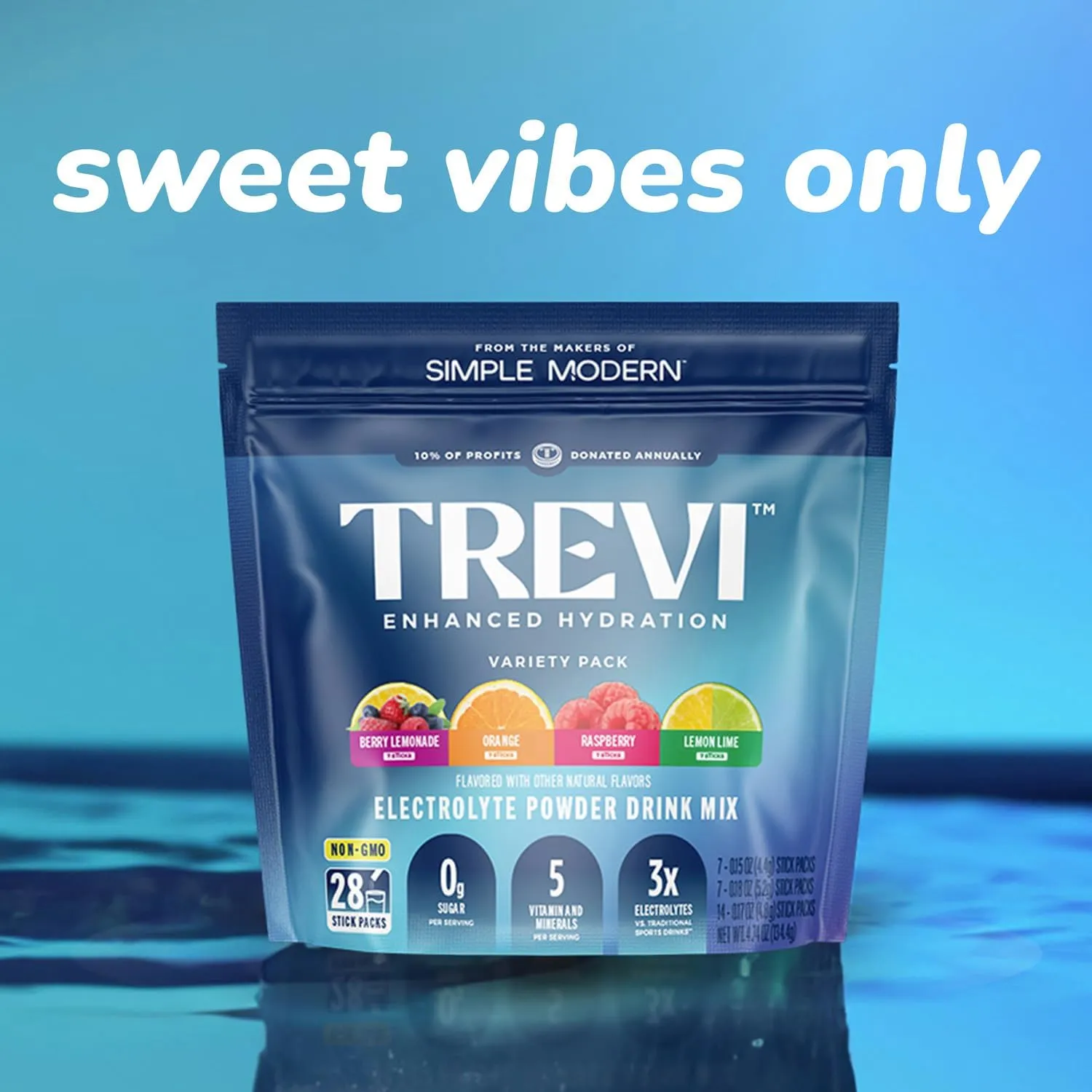 Trevi Sugar Free Electrolytes - Drink Mix Hydration Powder Packets - 28 Count - Variety Pack 1