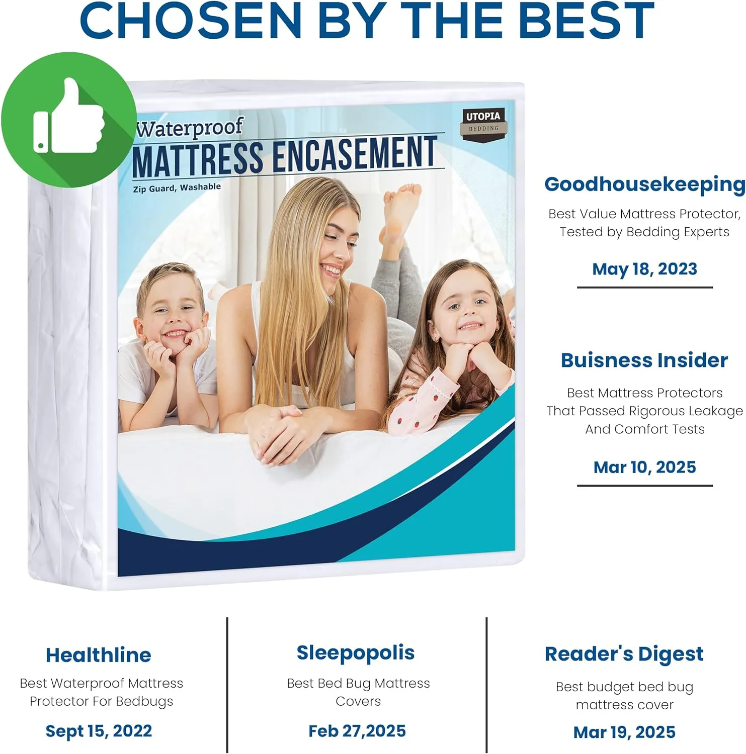 Utopia Bedding Zippered Mattress Encasement Twin XL, 100% Waterproof Bed Bug and Dust Mite Proof Mattress Protector, Absorbent Six-Sided Mattress Cover