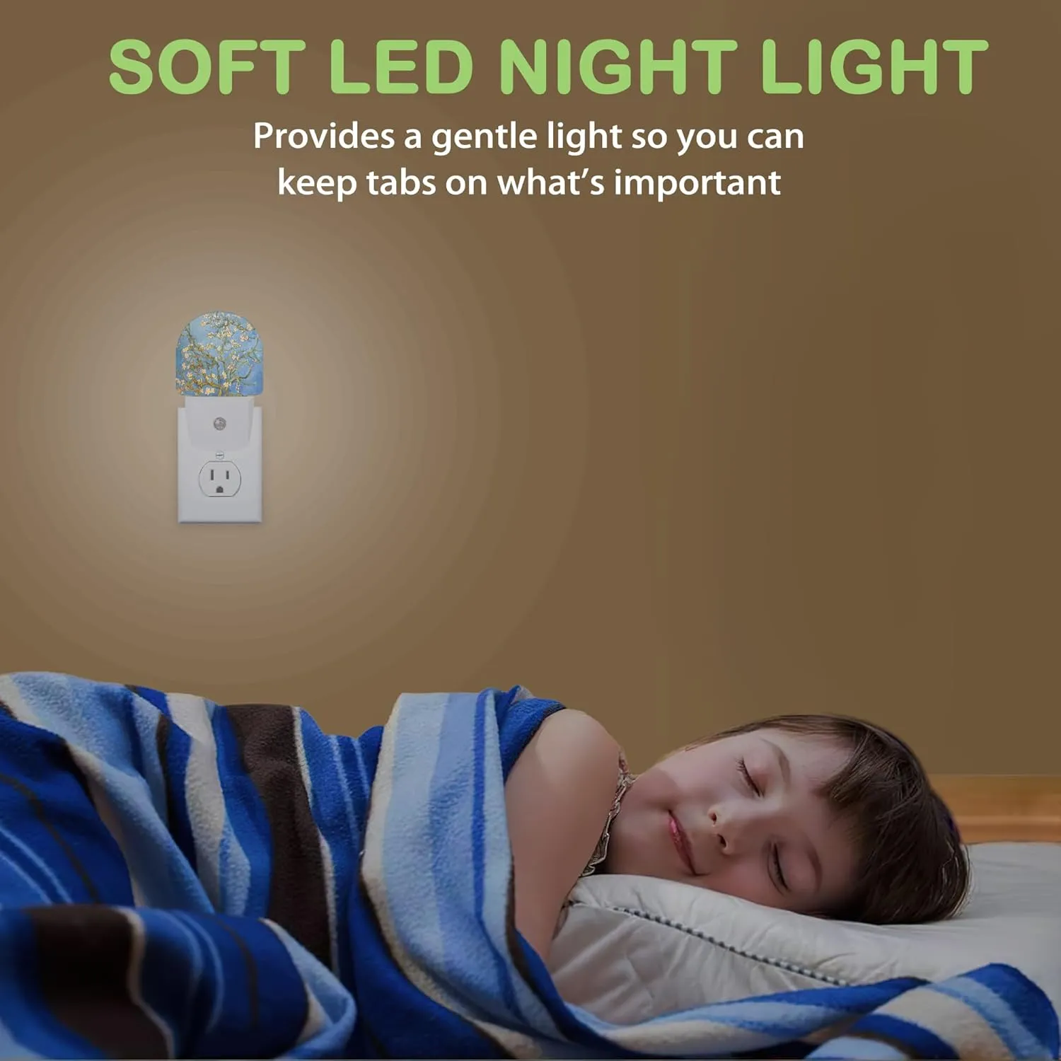 Van Gogh Almond Blossom Night Light, Dusk to Dawn Sensor Night Lights for Bedroom Bathroom Kitchen Hallway Stairs Hallway, Plug into Wall Nightlights