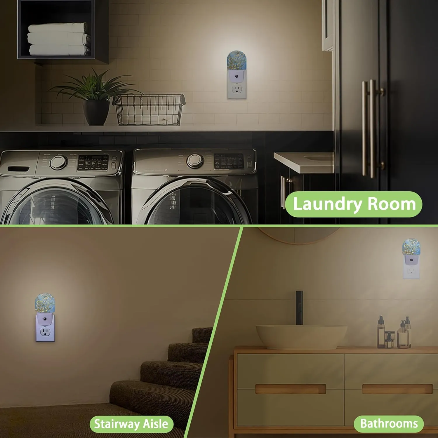 Van Gogh Almond Blossom Night Light, Dusk to Dawn Sensor Night Lights for Bedroom Bathroom Kitchen Hallway Stairs Hallway, Plug into Wall Nightlights