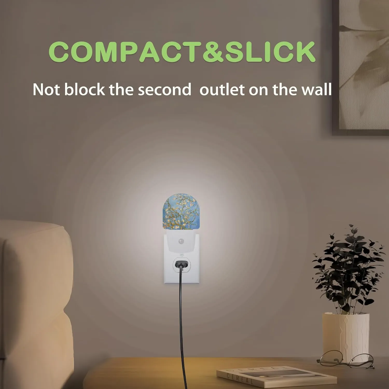 Van Gogh Almond Blossom Night Light, Dusk to Dawn Sensor Night Lights for Bedroom Bathroom Kitchen Hallway Stairs Hallway, Plug into Wall Nightlights