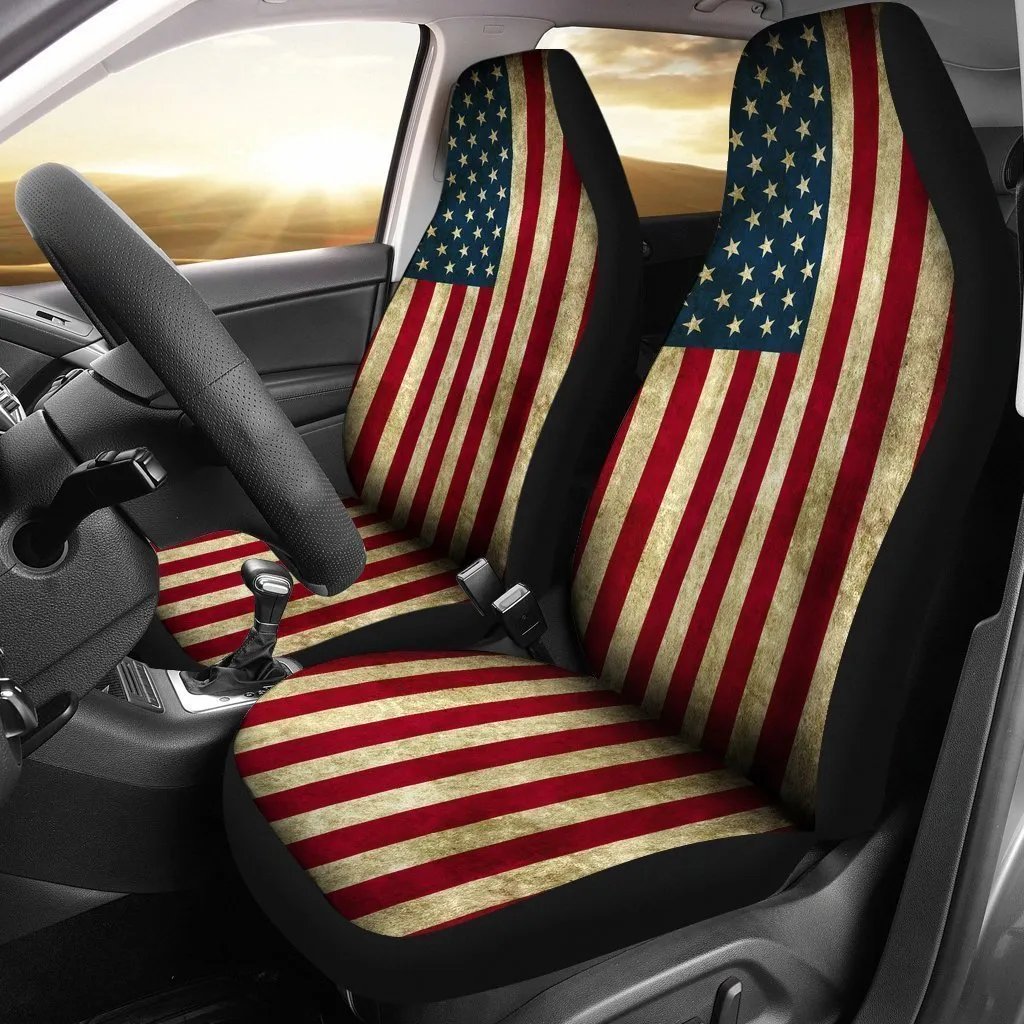 Vintage Grunge American Flag Patriotic Universal Fit Car Seat Covers