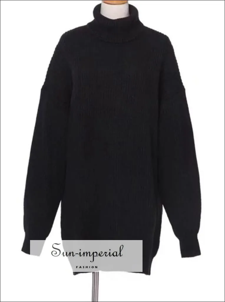 Winter Turtleneck Knitted Sweater Women Casual Loose Long Sweater Pullover Female Oversize Pull Knit