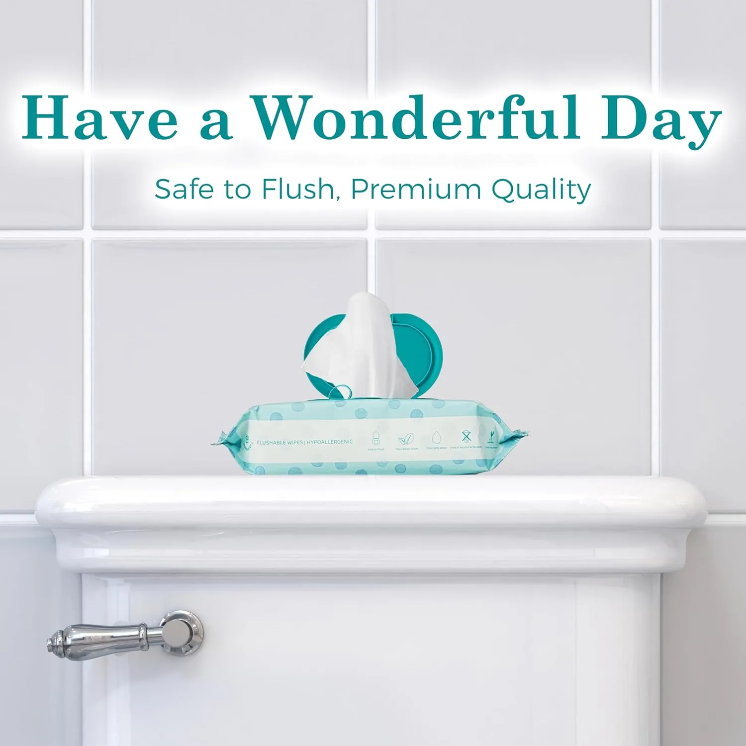 WONDERFUL Flushable Butt Wipes, Mint 100% Plant-Based Wet Wipes for Adults & Kids, Sewer & Septic Safe, Gentle for Sensitive Skin, Wipes Flushable Pack for Bathroom & Travel, 3-Pack (180 Wipes)