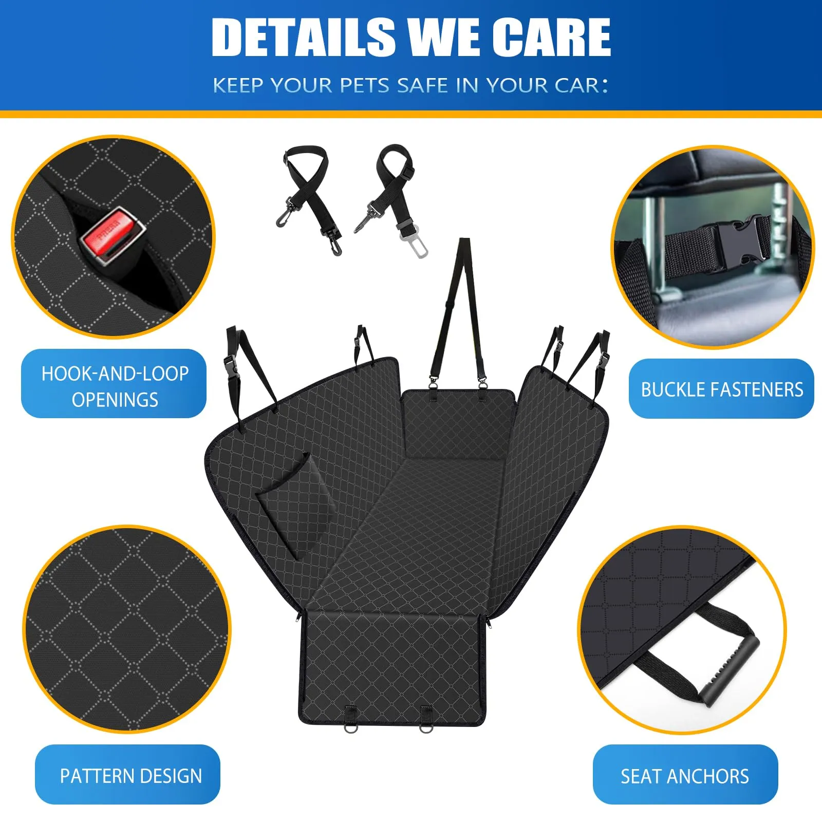 WoofKnows Dog Car Seat Cover for Back Seat Dog Seat Cover with Storage Pocket Dog Hammock Protects Against Dirt Dog Seat Covers for Cars Scratch Prevention Fits for SUVs and Trucks 54"x 58", Black
