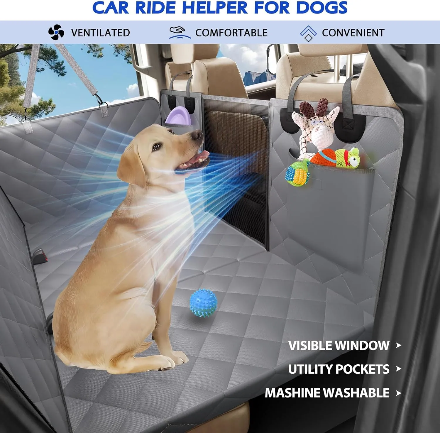 XL Crew Cab Truck Back Seat Extender for Dogs Hard Bottom 59x29, Dog Seat Cover for Back Seat Waterproof, Dog Hammock for Truck Full Size, Pet Seat Covers for Crew Cab F150, RAM1500, Tundra, Silverado