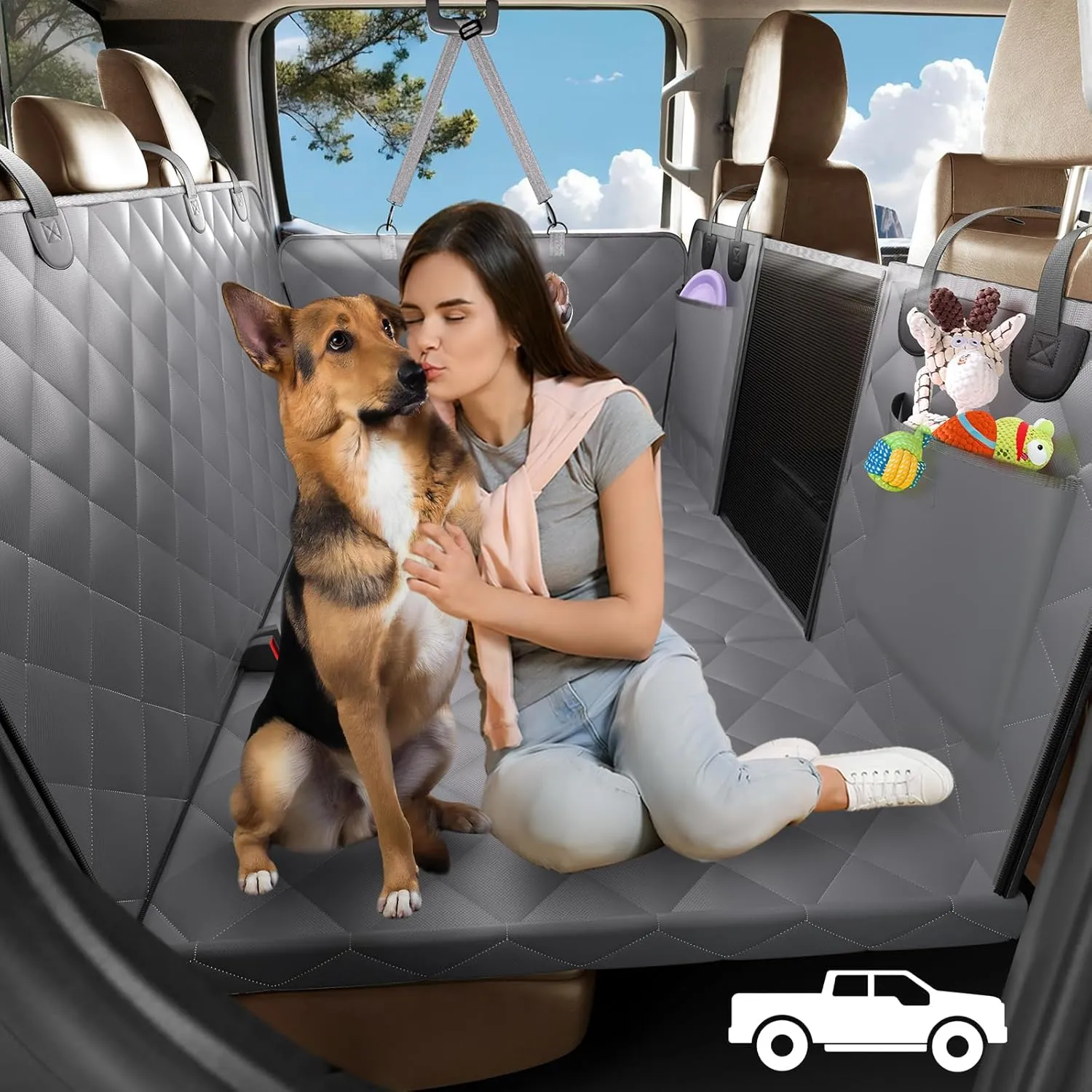 XL Crew Cab Truck Back Seat Extender for Dogs Hard Bottom 59x29, Dog Seat Cover for Back Seat Waterproof, Dog Hammock for Truck Full Size, Pet Seat Covers for Crew Cab F150, RAM1500, Tundra, Silverado