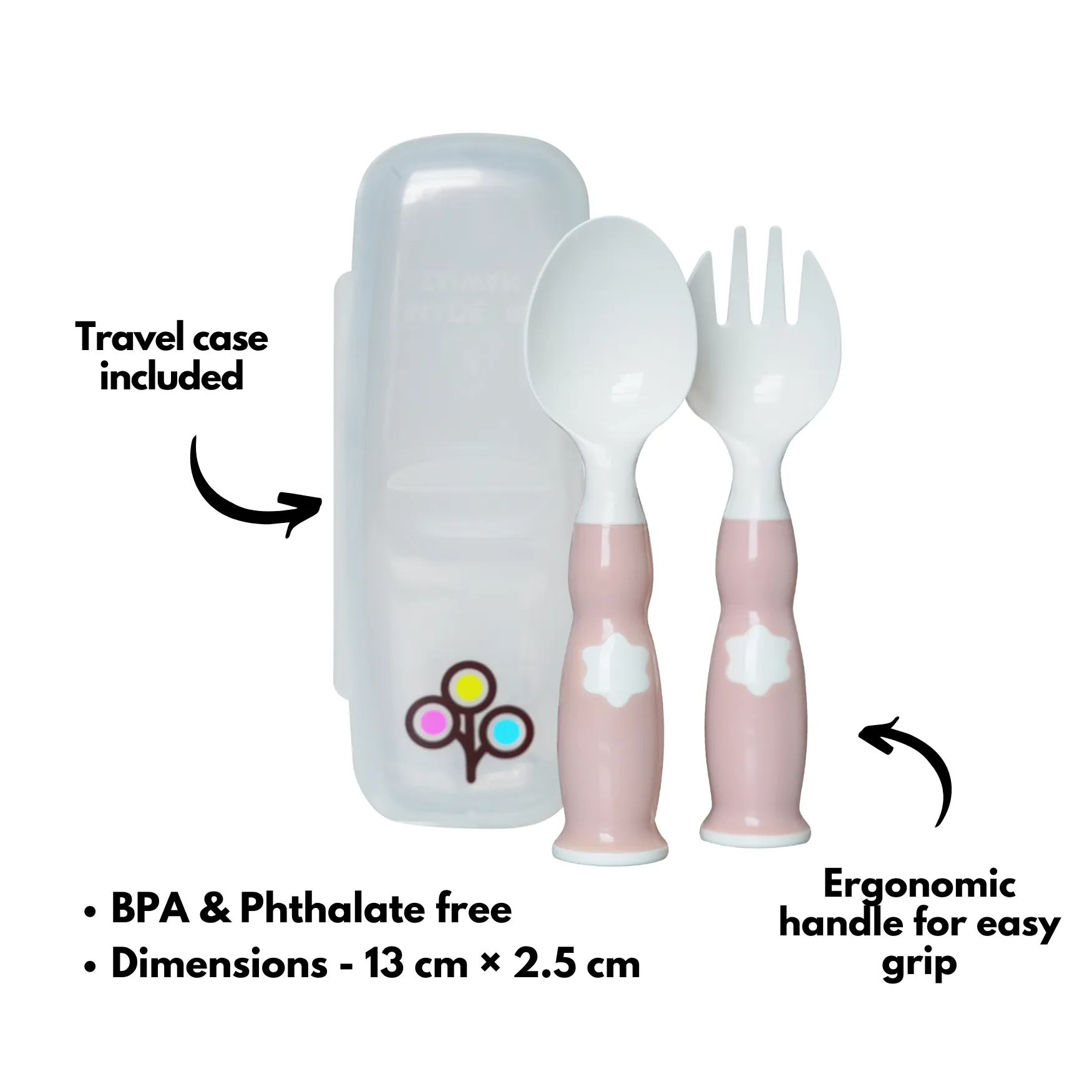 ZoLi Ergonomic Fork & Spoon Set with Travel Case - Blush