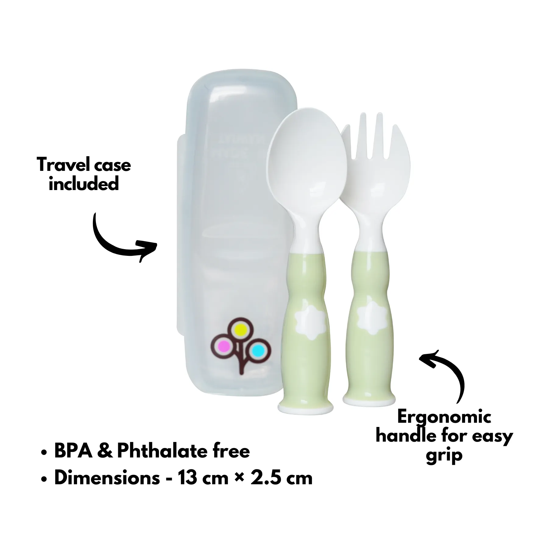 ZoLi Ergonomic Fork & Spoon Set with Travel Case - Green